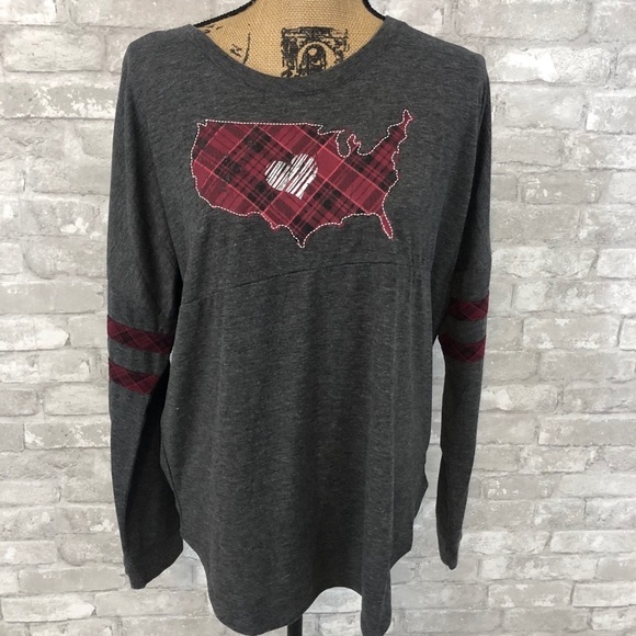 Maurices Plaid USA Heart Raglan Long Sleeve Tee - Picture 2 of 6